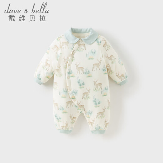 DAVE&BELLA 2025 new winter baby girl jumpsuit antibacterial baby boy quilted romper newborn baby boy's pajamas gray green ready stock 66cm (recommended height 59-66cm)