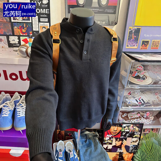 You Ruike Internet celebrity Douyin cleanfit old money style Henry collar sweater men's autumn and winter American retro pullover sweater base light gray fabric upgraded version XL suitable for 135-150Jin Jin equals 0.5 kg