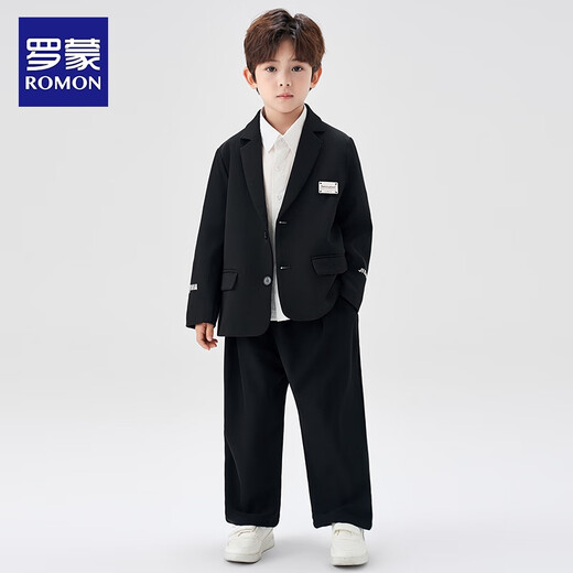 Romon children's suit suit British flower girl dress boy college style casual suit piano performance suit black 120