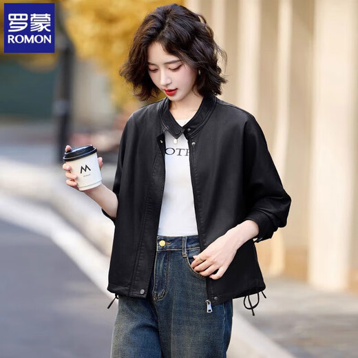 Romon Maillard Veste en cuir femme 2025 nouveau printemps et automne court ample décontracté rétro veste de moto en cuir PU haut marron S Recommandation 80-100Jin Jin est égal à 0,5 kg
