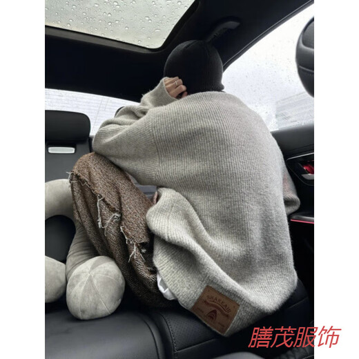 Playboy (PLAYBOY) Gray Henley Collar Sweater Men's Winter American Lazy Feeling Sweater Trendy Brand Retro POLO Sweater Light Gray Upgraded M