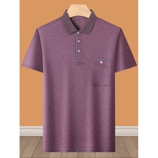 Fat Donglai DL [Recommended by Central Mother] Daddy summer clothes summer ice silk middle-aged man 4050-year-old dad short-sleeved T-shirt 60 middle-aged wine red M 17080-110Jin [Jin equals 0.5 kg]