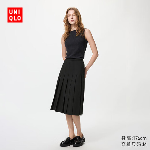 Uniqlo women's wide pleated midi skirt/skirt 25 autumn and winter new style 479916 09 black S /155/64A