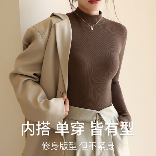 Bottoming shirt for women, half turtleneck, autumn and winter new style, thickened, can be worn outside, slimming, long-sleeved, solid color, skin-friendly, dark night black, thermal storage, warmth and anti-pilling, one size fits all, suitable for 80-140Jin Jin is equal to 0.5kg