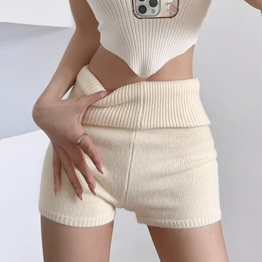 Hot girl pure lust style low waist knitted pit stripe shorts American style hot girl home wear pajamas slim stretch hot pants 380 black M