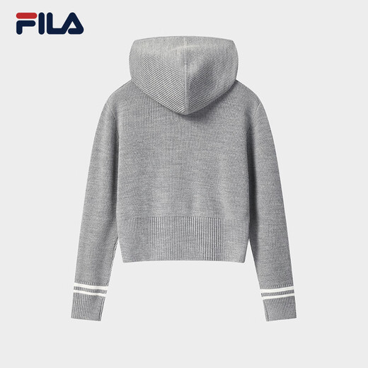FILA 斐乐官方女士编织衫2025冬季新款休闲宽松连帽拉链毛衣开衫 烟花云灰-MG M 165/84A/M
