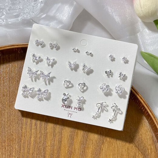 YKINCASL Old Phoenix butterfly earring combination fashionable design 9999 sterling silver silver needle anti-allergic whitening versatile earrings whitening anti-allergic silver needle same style as Lao Fengxiang