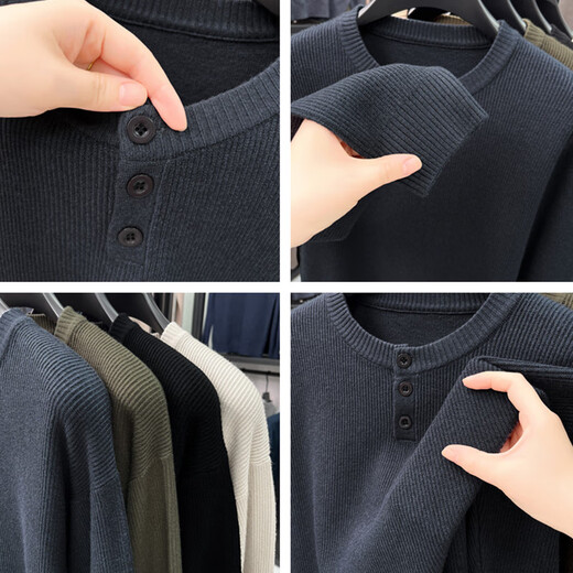 Hengyuanxiang Henry Collar Sweater Men's 2025 New Autumn and Winter Drop Shoulder Sleeves Knitted Bottoming Sweatshirt with Middle-aged Wool Cashmere Sweater Dark Gray XL