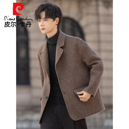 皮尔卡丹双面羊绒休闲小西服男士2025秋冬季新款韩版百搭羊毛呢子西装外套 碳灰 L