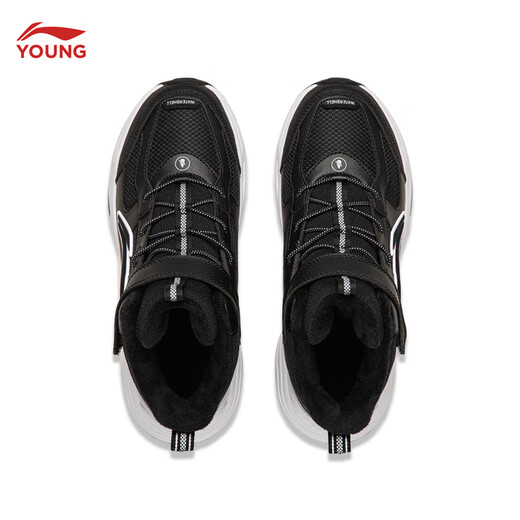 Li Ning children's shoes, children's cotton shoes, sports shoes, men's and women's, velvet, reflective, water-repellent, mid-top casual shoes, YKCU224, velvet, black-9 34