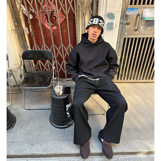 Shelley Jones dark gray short boxy sweatshirt men's spring and autumn youth stiff hoodie American retro heavy jacket dark gray XL recommended 120-140Jin Jin equals 0.5 kg