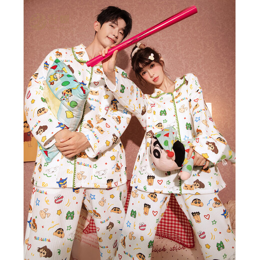 Gongdie Heat Storage Type Crayon Shin-chan Couple Pajamas Women's Autumn and Winter Air Laminated Cotton Men's Home Clothing Set