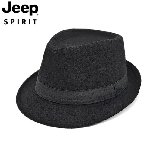 JEEP SPIRIT hat men's spring and autumn hat men's hat winter woolen warm autumn and winter jazz hat for middle-aged and elderly people winter hat 1-black M (56-58cm)