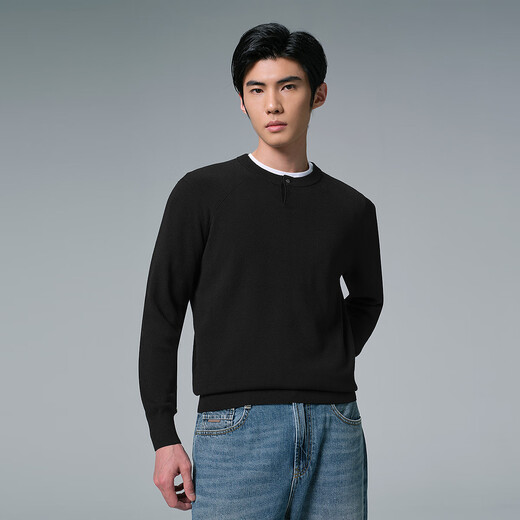 Lilang Henry Collar Sweater Winter Sweater 2025 New Style Contains Sheep Wool Slim Fit Warm Bottoming Sweater Men's Sweater Black (G5DMS0111S) XL 175/88A