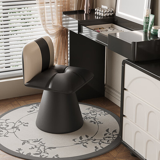 Hongsen dressing stool bedroom simple 2025 new dressing table chair back home minimalist black and white high-end manicure chair black and white color matching cat claw leather dressing stool