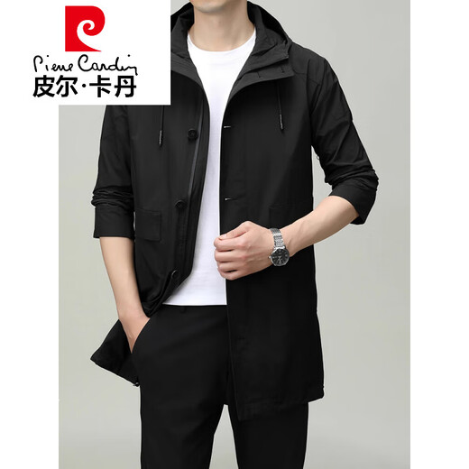 Pierre Cardin high-end mid-length windbreaker men's 2026 autumn new high-end trendy casual hooded jacket men's 192213 gray M 170
