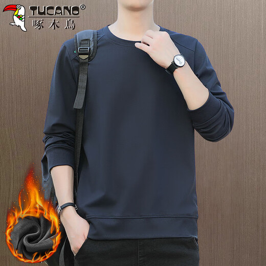 Woodpecker (TUCANO) sweatshirt men's autumn and winter long-sleeved T-shirt bottoming shirt round neck casual clothes men's jacket navy plus velvet XL