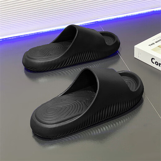 Nouvelle pantoufles silencieuses simples d'été pour la maison intérieure masculine pour salle de bain non glissante salle de bain sandales à fond douces 5527 noir 42-43