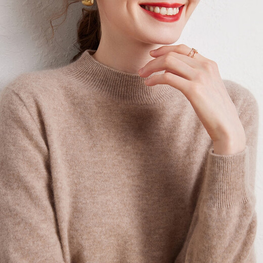 SENLIYA international light luxury high-end cashmere sweater is simple and easy to wear seamless 100 pure cashmere sweater women's half turtleneck loose Emma Orange S