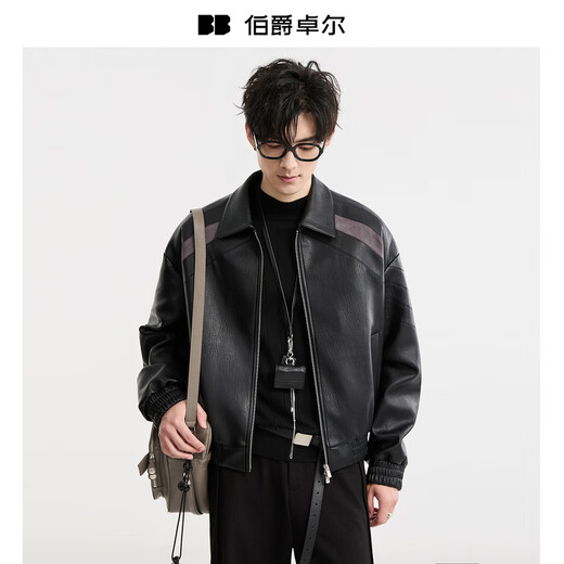 Piaget Zall Fashion Color Block Faux Leather Jacket Men's 2025 Autumn New Commuting Leather Jacket Coat Men E531422 Moon Night Black S (165)