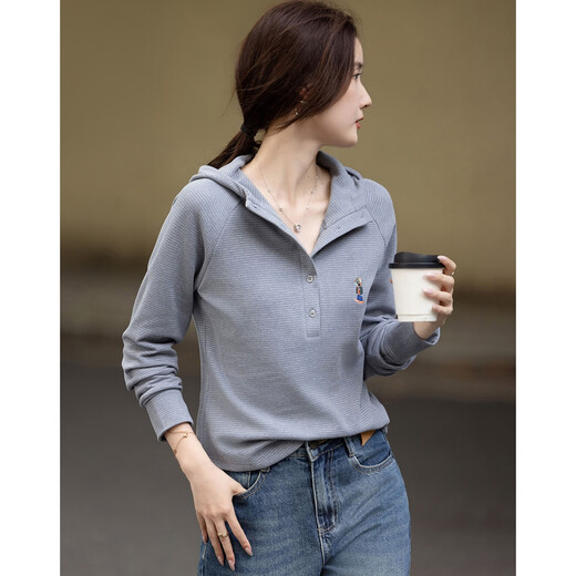 Demana Stripe Code Autumn Korean Style Fashion Hooded Embroidery Loose Small Elastic Tolerance Sweatshirt Women's Top