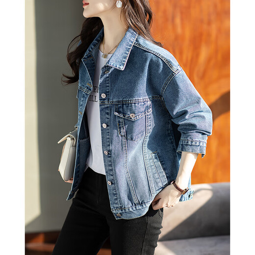 LISM [gleiches Modell im Einkaufszentrum] High-End-Jacke 2025 Herbst Fashion Casual Short Denim Damen-Dame-Dame-Eleganzbildfarbe [80-95jin [Jin entspricht 0,5 kg]]]