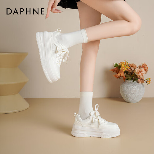 Daphné officielle semelles épaisses chaussures blanches chaussures de planche pour femmes 2025 Nouveau automne en améliorant les chaussures pour femmes respirantes et polyvalentes chaussures de sport décontractées Produit blanc [6 cm d'épaisseur] 37