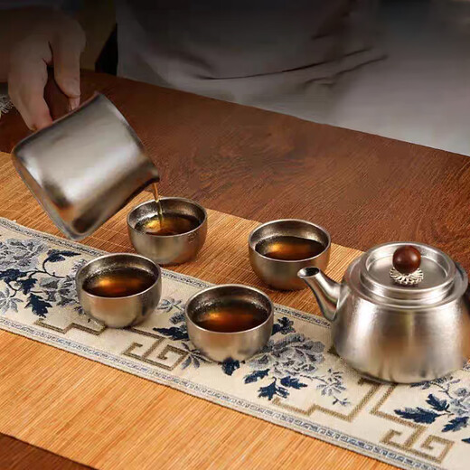 Wekodao pure titanium tea set high-end travel tea set gift box Kung Fu tea set outdoor camping portable tea cup teapot 9-piece set pure titanium travel set 9 pieces