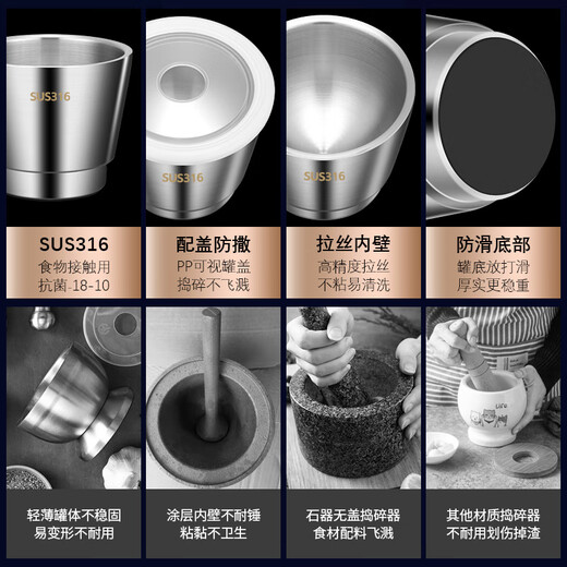 WCZ German 316 stainless steel masher household grinding manual 304 mortar garlic jar mashing garlic mortar mortar garlic 10CM straight garlic masher-304 stainless steel