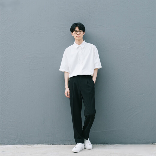Goku Herrenanzug Shirt Set Teen Kurzarm No-Eisen Drop Top Light-Profic-Style Business Forum Interview Jobsuche weißes Hemd + Schwarze Hosen XL HIGH 170-178cm Gewicht 120-140jin [Jin entspricht 0,5 kg]