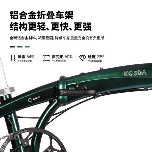 KOSDA Keshengda Folding Bicycle 20-inch KS300 Folding Bicycle Dolphin Folding Bicycle Parent-Child Folding Bicycle Pearl White | Dolphin Frame Aluminum Alloy Frame + Mechanical Disc Brake 451 Wheel Set | Suitable for 140-185cm Blueprint 8 Speed