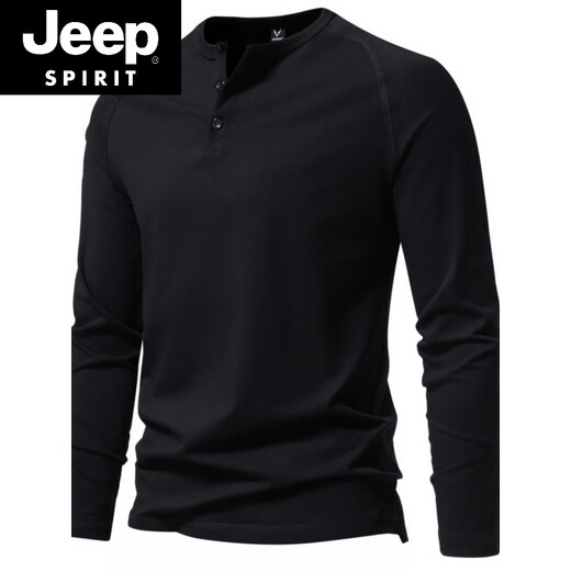 JEEP SPIRIT Jeep Autumn Men's Pure Cotton Henry Collar Long Sleeve T-Shirt Youth Simple Elastic Slim Solid Color Versatile Bottoming Shirt Army Green M (100Jin Jin is equal to 0.5kg -115Jin Jin is equal to 0.5kg)