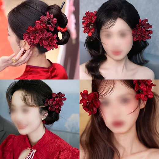 Butterfly hairpin, red camellia, low ball head cheongsam, antique style toasting suit, Chinese style hairpin, horse face skirt, hair accessories, 3 red hairpins