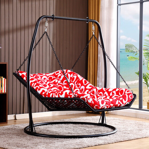 Silla mecedora Clcey reclinable doble hamaca colgando canasta de colgadura tejida de ratán balcón colgante colgante al aire libre Balcón de metal para adultos cama mecedora pequeña hamaca morada-roja 13821