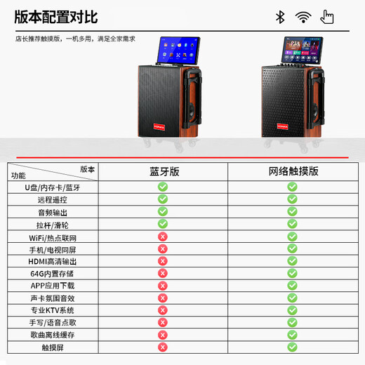 Konka family ktv audio set outdoor square dance audio with display screen home mobile karaoke live performance speaker high volume karaoke machine touch screen integrated karaoke machine network touch version + 2 microphones + 64GU disk