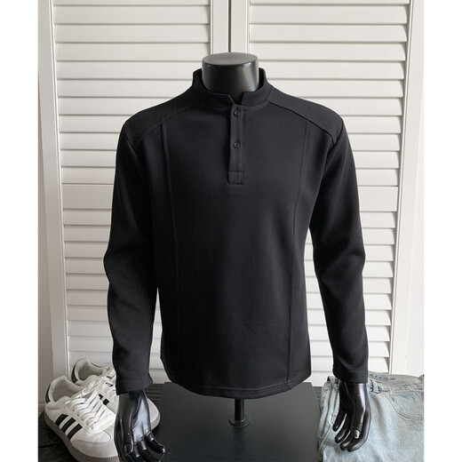 Sheman Lai Henry collar right shoulder long sleeve t-shirt for men spring and autumn splicing deconstructed casual polo shirt casual heavyweight sweatshirt for men white gray XL