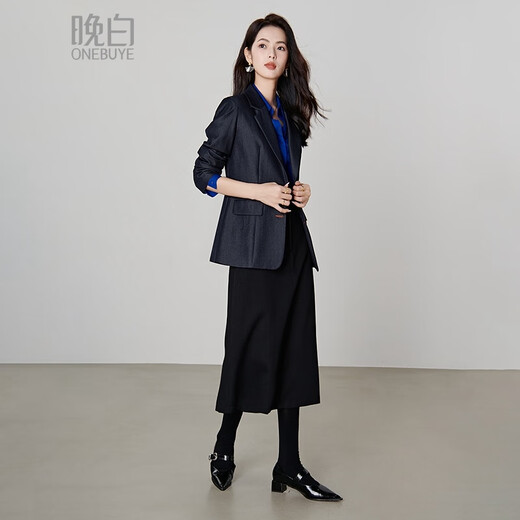 Late White New Product 2025 Autumn Solid Color Fashion Top Lapel Temperament Versatile Commuting Suit Jacket Women Denim Blue XL