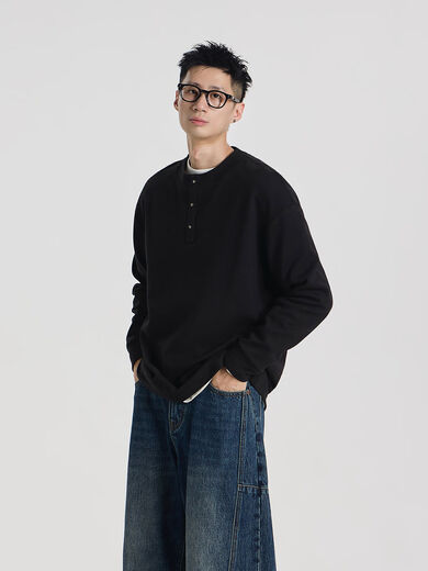 Boutique E77 lucky painted double-sided German velvet sheep wool blended Henry collar simple loose bottoming long sleeves light coffee light coffee M