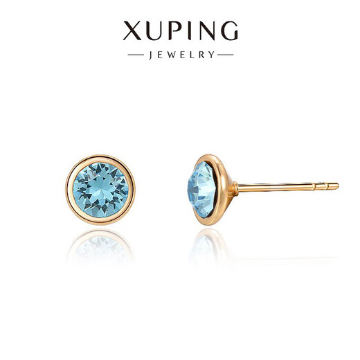 XUPING Xuping jewelry imitation crystal daily round cake earrings girls commuting versatile jewelry X000661070 light blue about 8-9mm