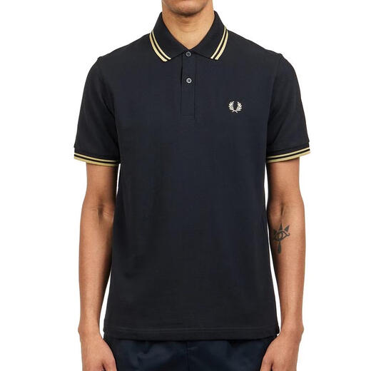 Fred Perry Men's Two-Color Lapel Men's POLO Shirt M12157 Made in UK Clothing Underwear Casual Business Black / Champagne One Size M