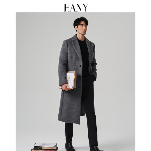 Hany (HANY) extra thick camel velvet extended coat men's new business mulberry silk wool casual gray woolen coat winter Gluck volcanic ash single size custom version L (50) recommended weight 150-170Jin Jin equals 0.5 kg