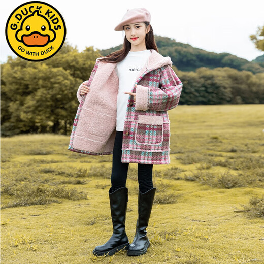 G.DUCKKIDS Mädchen-Wollmantel für Herbst und Winter, Plus-Samt-Stil, 2024, neuer Winter, mittlerer und großer, verdickter Wollmantel für Kinder, Rot 7973, Vorverkauf 20 Tage, 120 cm
