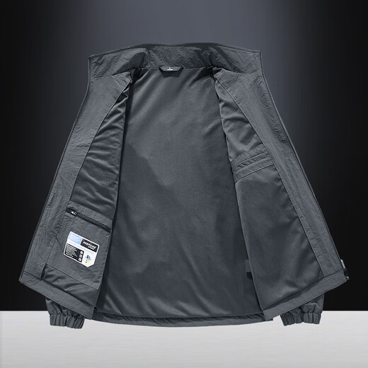 Men's coat winter velvet thickened 2025 new stand-up collar breathable jacket men's casual windproof fishing jacket dark gray velvet XL 130-145Jin Jin equals 0.5 kg