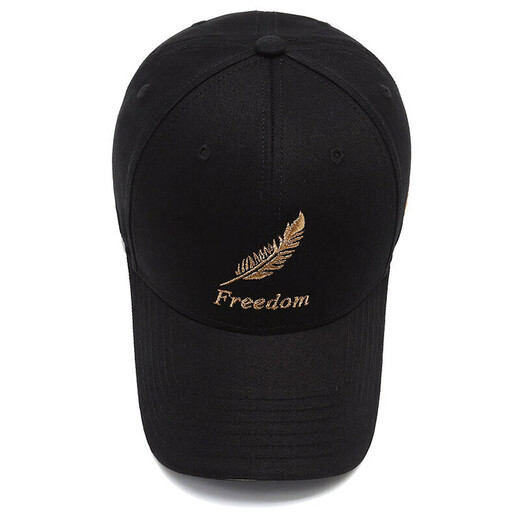 Kaooseen hats for men and women, new peaked caps for all seasons, Korean version, trendy outdoor casual fashion, feather embroidery, versatile baseball cap, feather style black