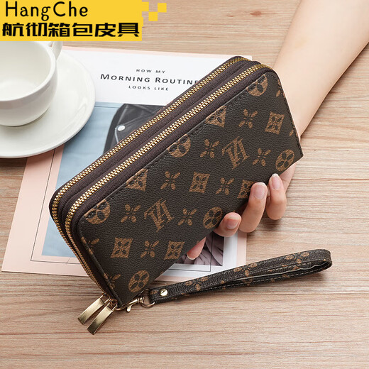 Ye Yu 2025 New Wallet Women's Mom Bag Groceries Ladies Clutch Multi-Slot Card Bag Double-Zip Mobile Phone Bag LH Double Zipper Coffee Color