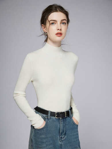 SENLIYA international light luxury high-end cashmere sweater half turtleneck cashmere sweater women's warm pullover sweater solid color inner mid-collar knitted white S