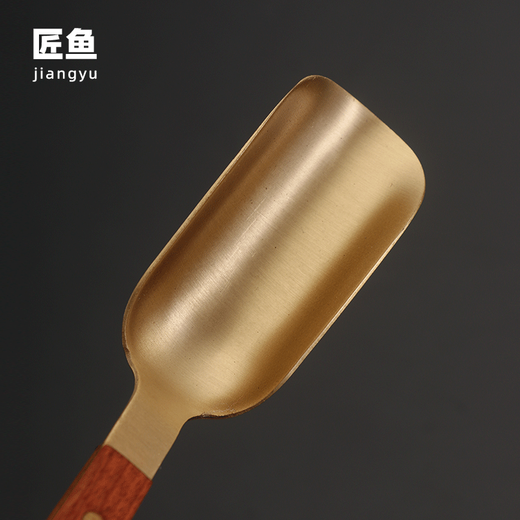 Stainless steel tea spoon brass tea shovel tea spoon long handle high-end solid wood ebony tea spoon tea set accessories tea ceremony copper-rosewood tea spoon brass