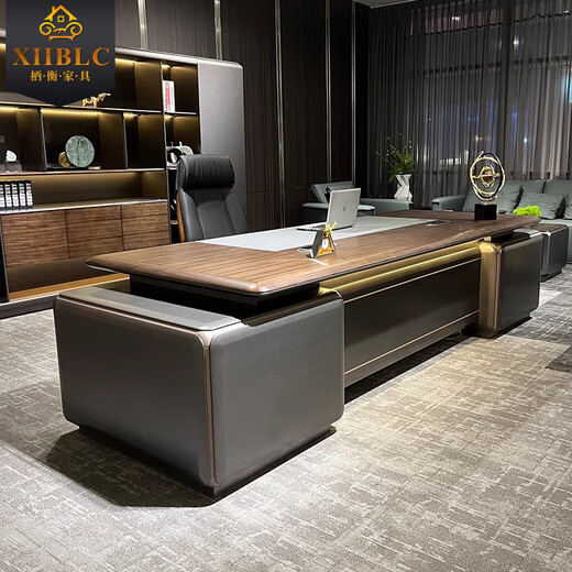 Qiheng (XIIBLC) New Internet Celebrity Light Luxury Boss Desk with Lights President’s Desk without Side Cabinets Chairman’s Desk Painted Office Furniture 2.4 Meter Boss Desk Smart Cable Box + Light Strip