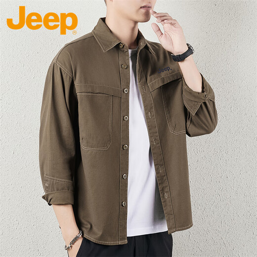 JEEP Jeep long-sleeved shirt men's spring casual loose jacket men's workwear all-match shirt men's khaki 4XL