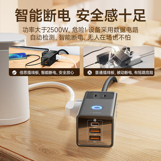 Baseus power strip 30WPD Apple fast charging strip//socket/terminal board/desktop gallium nitride Type-c port + USB port + 3 jacks (2A1C)